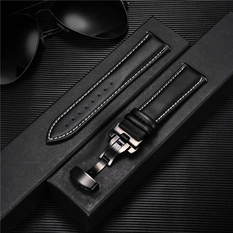 TimberWing Leather Watch Band 18mm 20mm 22mm 24mm Genuine Leather With Stainless Steel Butterfly Buckle Clasp