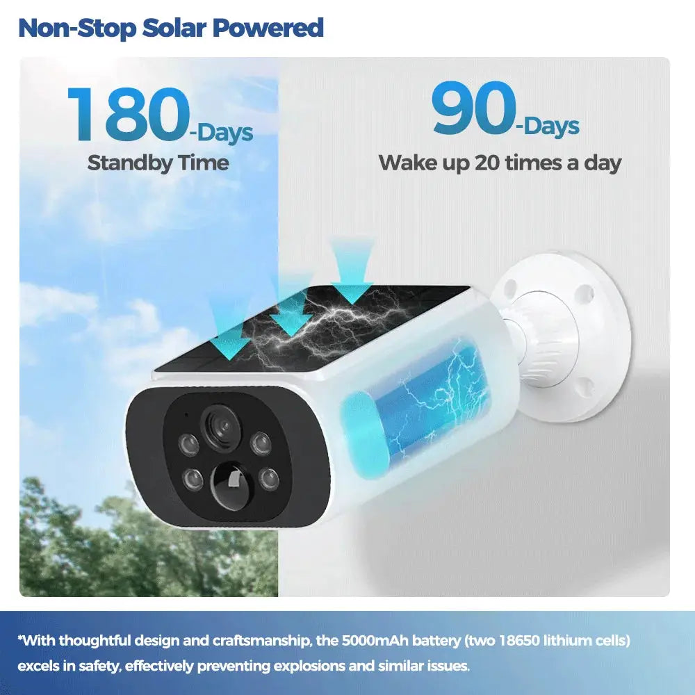 ALEVIO 2.5K Outdoor Solar Wireless Camera with AI Detection Human Pet Vehicle PIR Motion Light Night Vision and Battery
