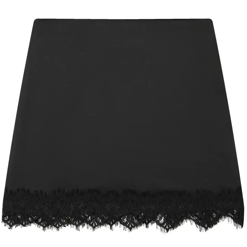 HXAO satin lace skirt in black with scalloped lace hem