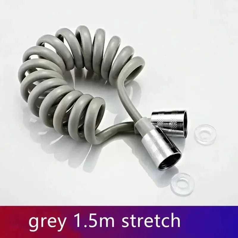 Handheld bidet sprayer hose, grey coiled 1.5m flexible with metal fittings and washers