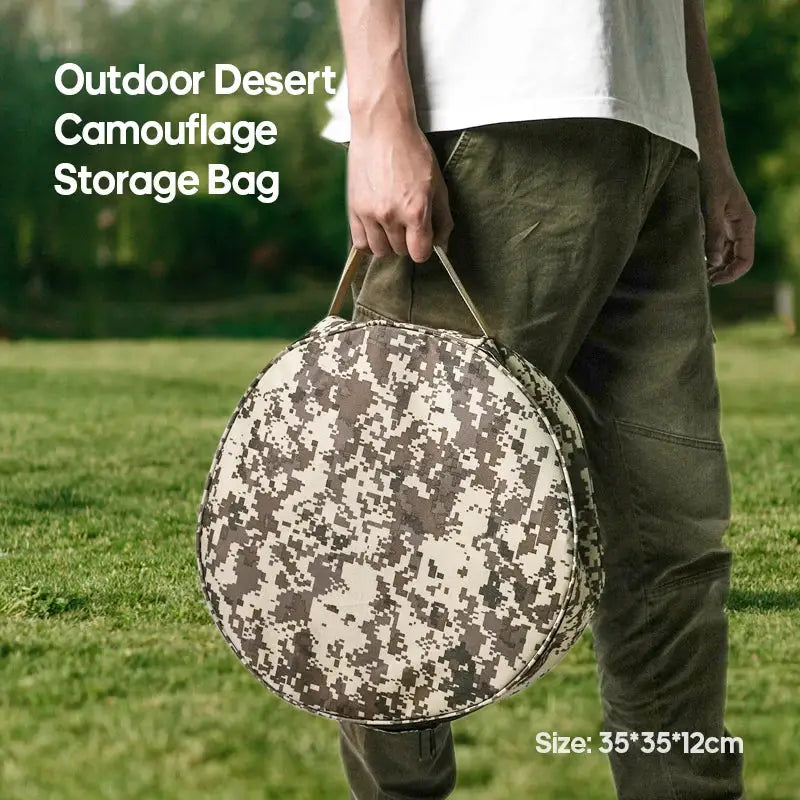 Outdoor Desert Camouflage Storage Bag, circular camo carry case with handle, 35×35×12 cm