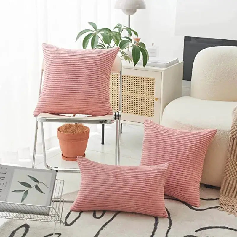 Pillow covers lilac pink corduroy striped set of 3 by Simples Market for sofa or bedroom