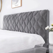 Headboard cover in quilted velvet gray for bed back dust protection.