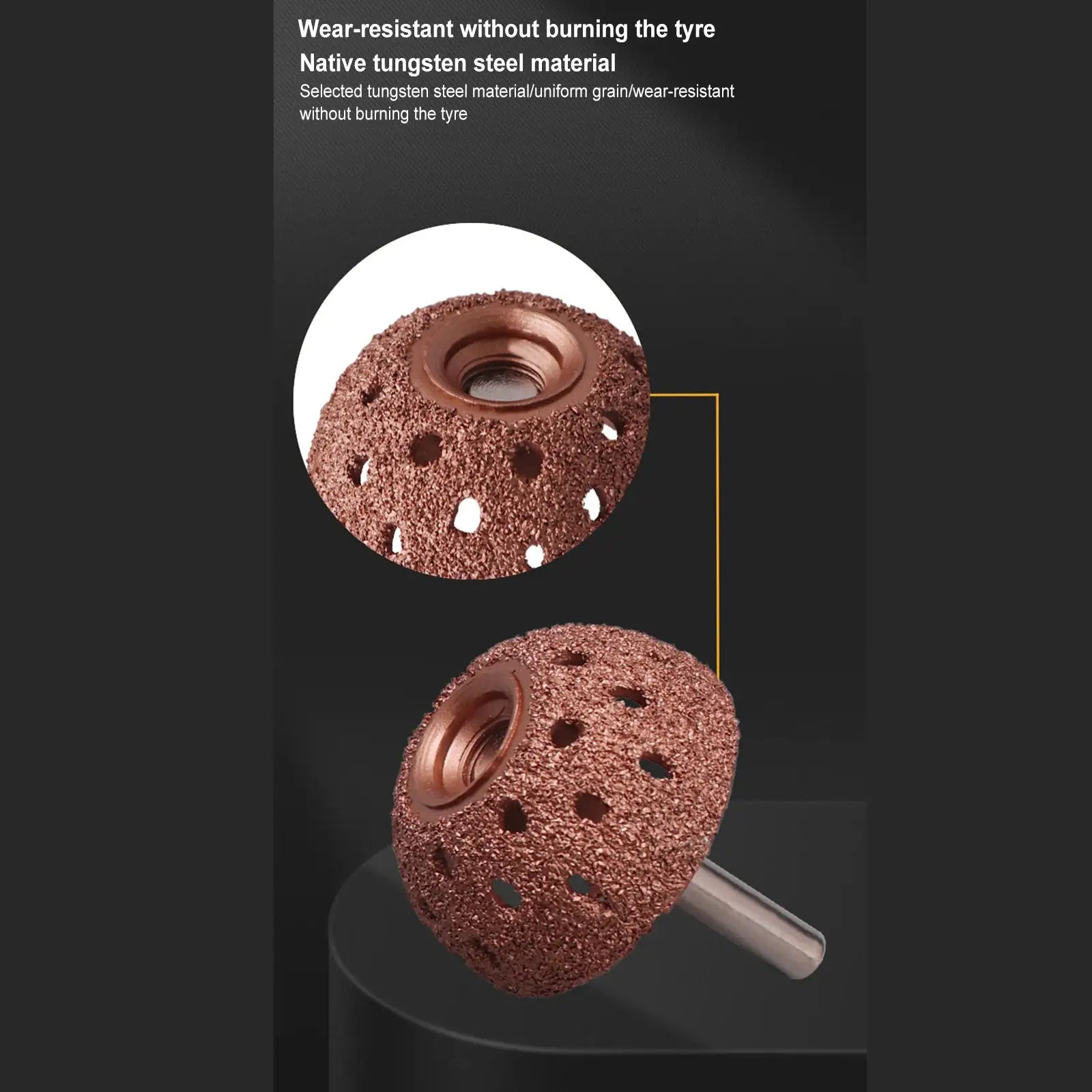 Simples Market tire grinding head set, 3 tungsten steel hemispherical grinding wheels for pneumatic tire repair