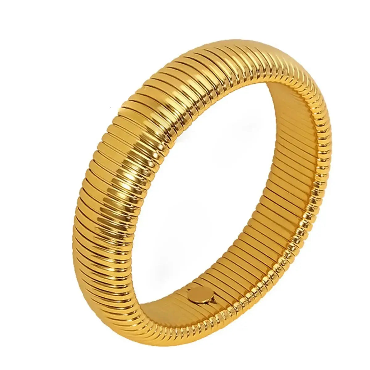 Waterproof Stainless Steel Retro Elastic Thick Metal Polish Bracelet 18K Gold Plated Unisex Jewelry For Men Women