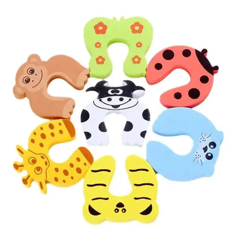 Door stoppers, 7-piece colorful foam cartoon animal set.