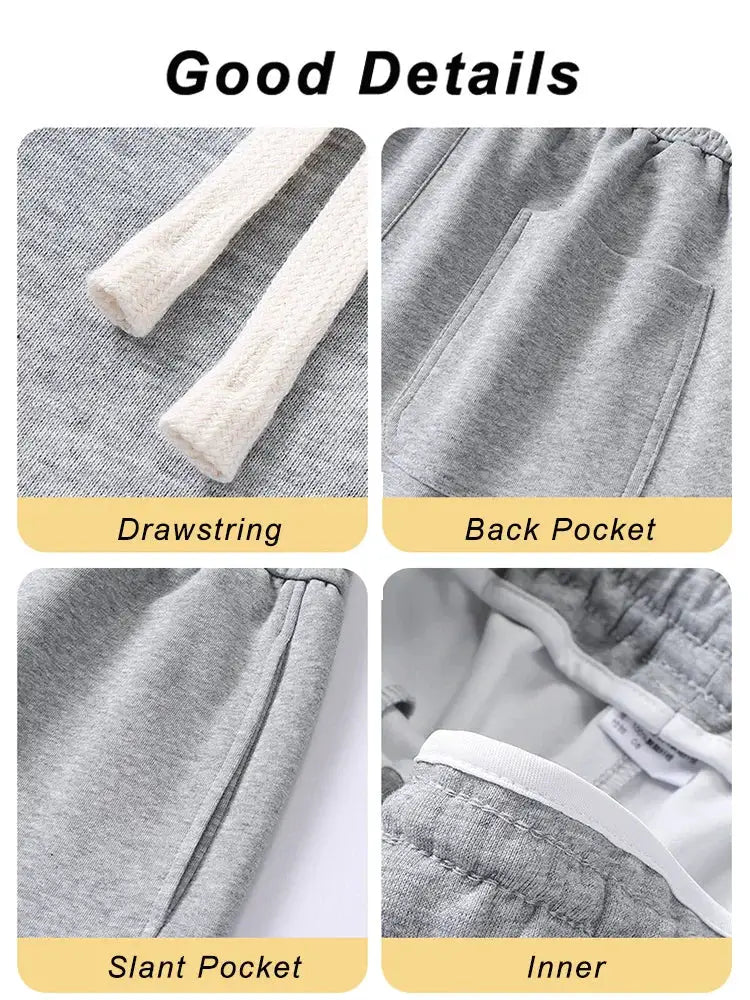 Simples Market men's gray cotton track pants with drawstring, wide-leg fit, back and slant pockets