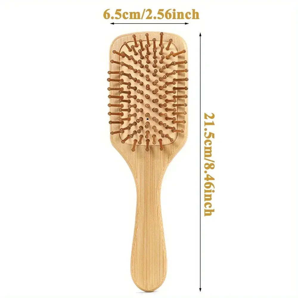 Natural Bamboo Paddle Comb With Air Cushion Anti Static Tangle Free Scalp Massage For Real Hair Wigs