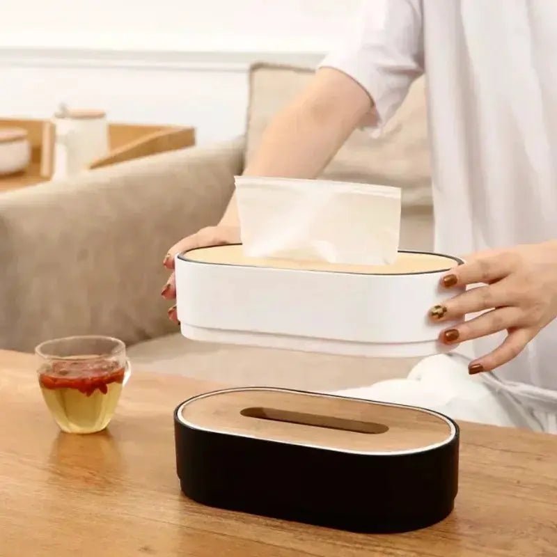 Bamboo Tissue Box Holder With Floating Cover For Toilet Paper Napkins And Paper Towels Modern Dispenser