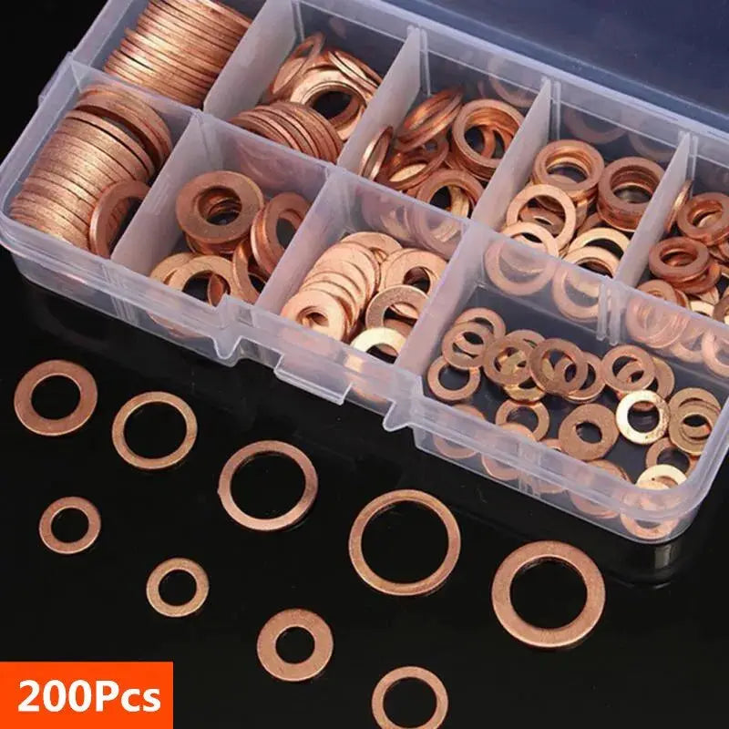 Copper Washer Gasket Nut and Bolt Set With Flat Ring Seals Assortment Kit in Box M8 M10 M12 M14 for Sump Plugs