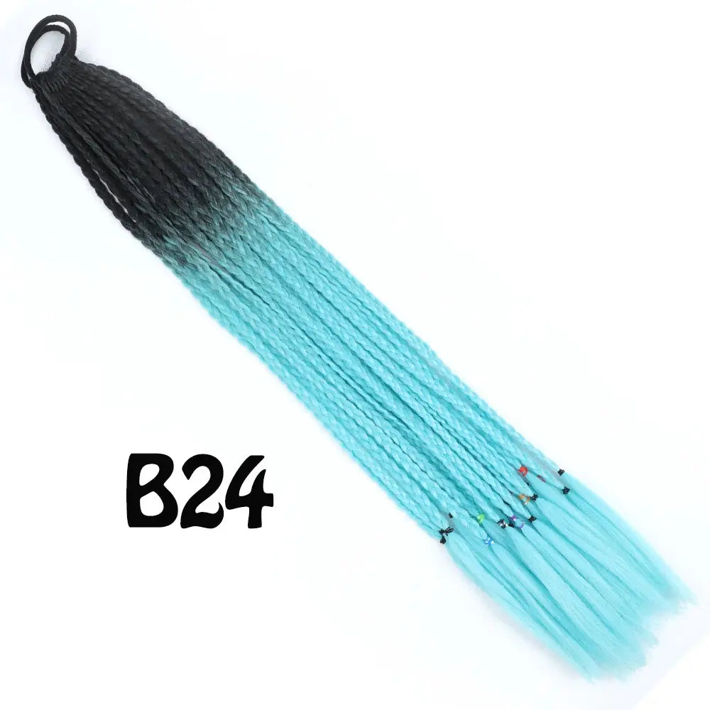 Simples Market synthetic gradient braided ponytail extension, 24 inches, black to teal rainbow with elastic band
