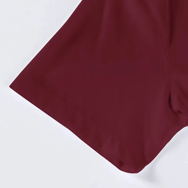 Men's burgundy short-sleeve business casual shirt, solid color