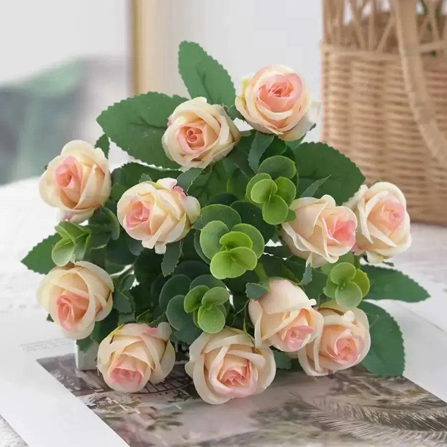 Smr Artificial Flowers Vase For Home Decor Outdoor Garden Christmas Eucalyptus Leaves Silk Roses Bouquet