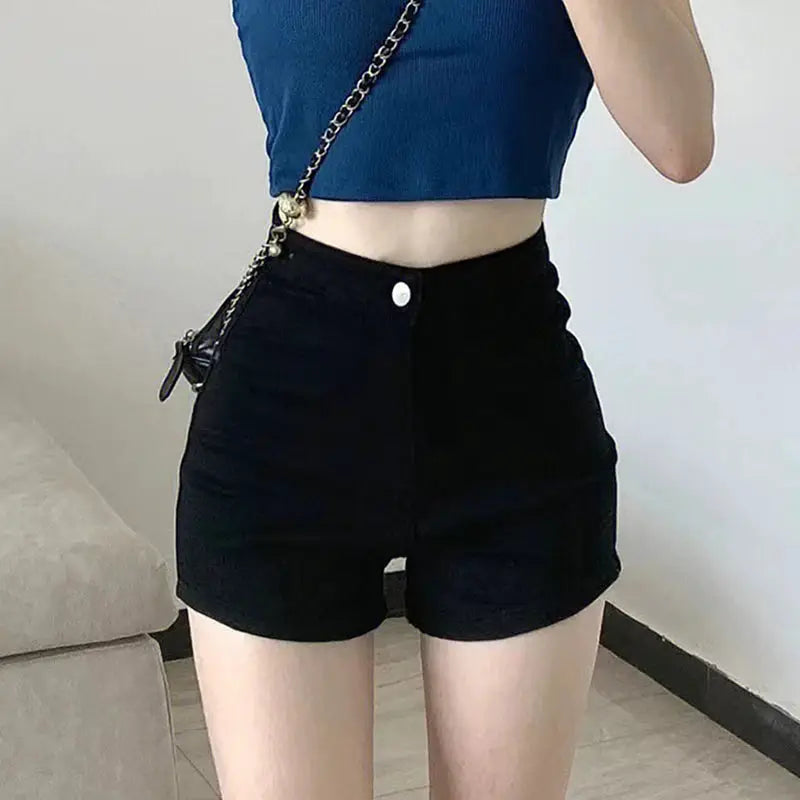 Black high-waisted women's shorts for casual summer wear