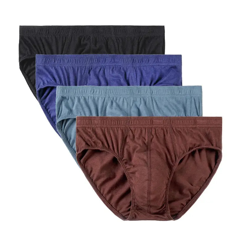 Simples Market 4-pack men's 100% cotton breathable briefs in black, blue, light blue, and brown