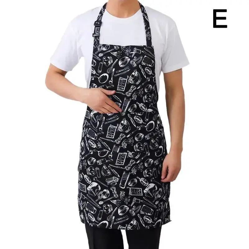 Halterneck Kitchen Apron With Pockets For Men And Women Sleeveless Chef Catering Waiter Printing BBQ