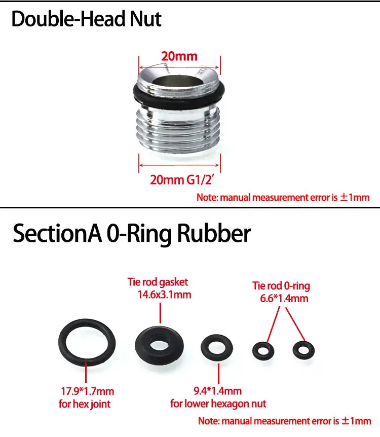 Simples Market water leakage repair kit for shower faucet with double-head nut and rubber O-rings, five-piece gasket set