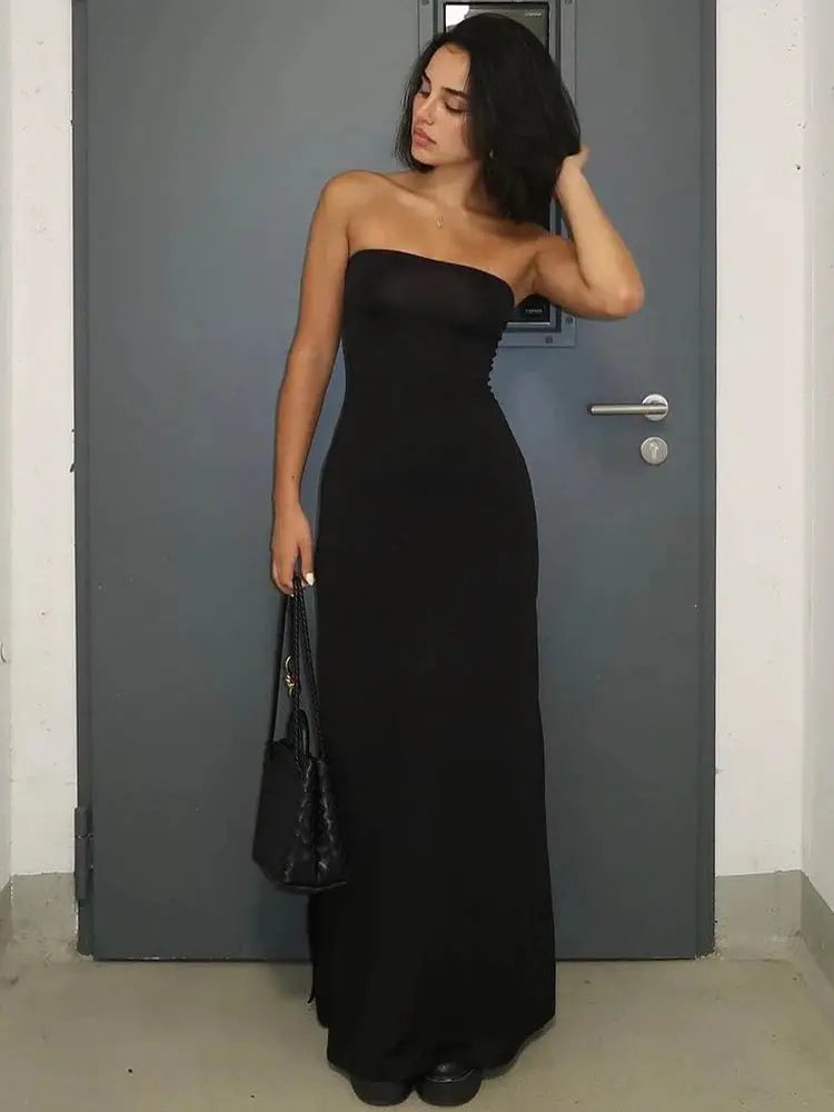 Black Strapless Bodycon Maxi Dress For Elegant Evening Wear Fall Winter 2024 Prom