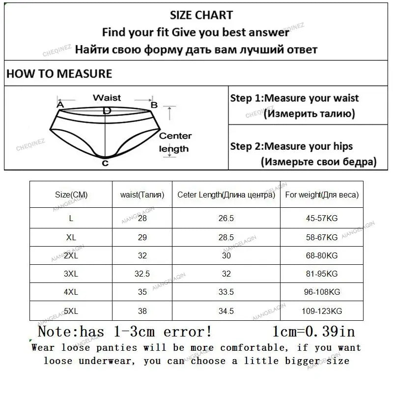 Simples Market 5Pcs Plus-Size Cotton High-Waist Panties size chart with measurements