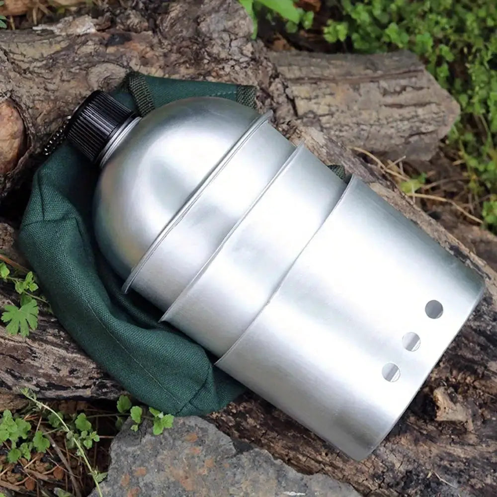 4pc aluminum alloy military canteen cookware set with grab-handled cup on green canvas bag
