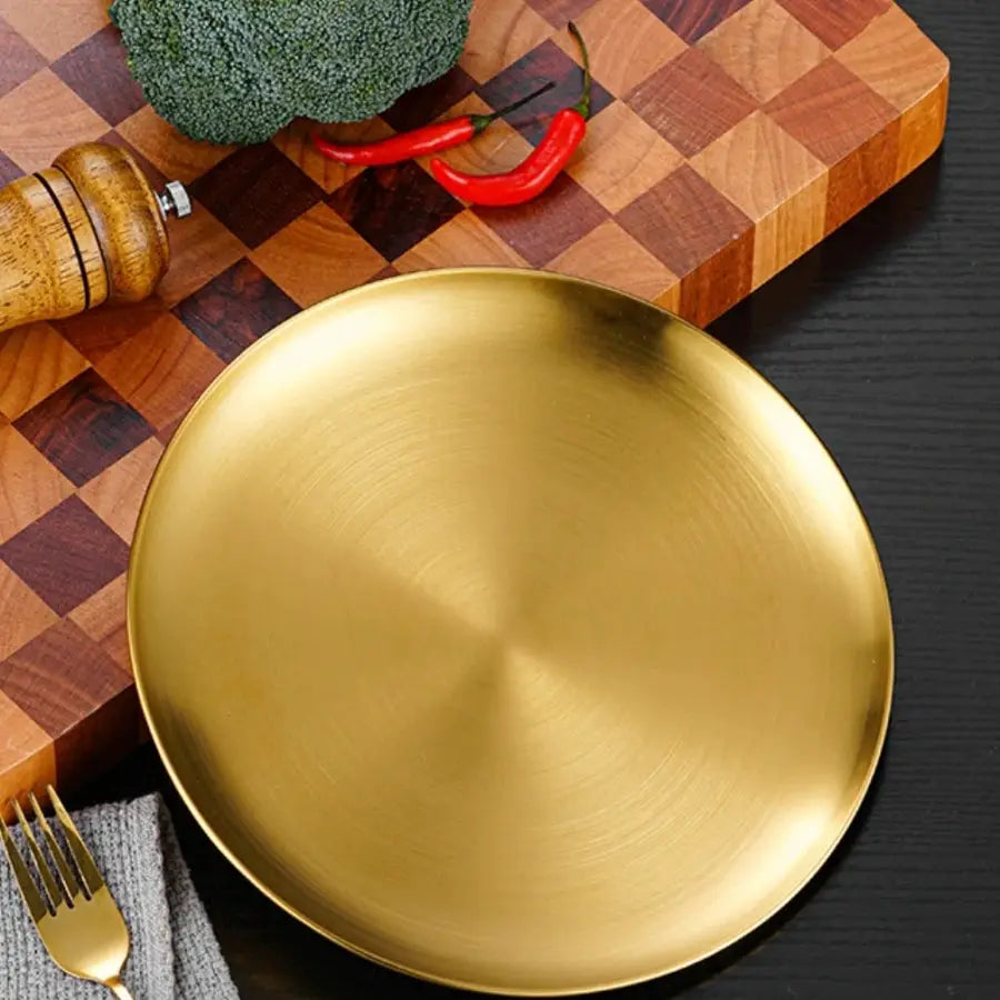 Circular Stainless Steel Plate Tray for Dining and Korean Barbecue Perfectly Suited for Steaks and Serving Plates