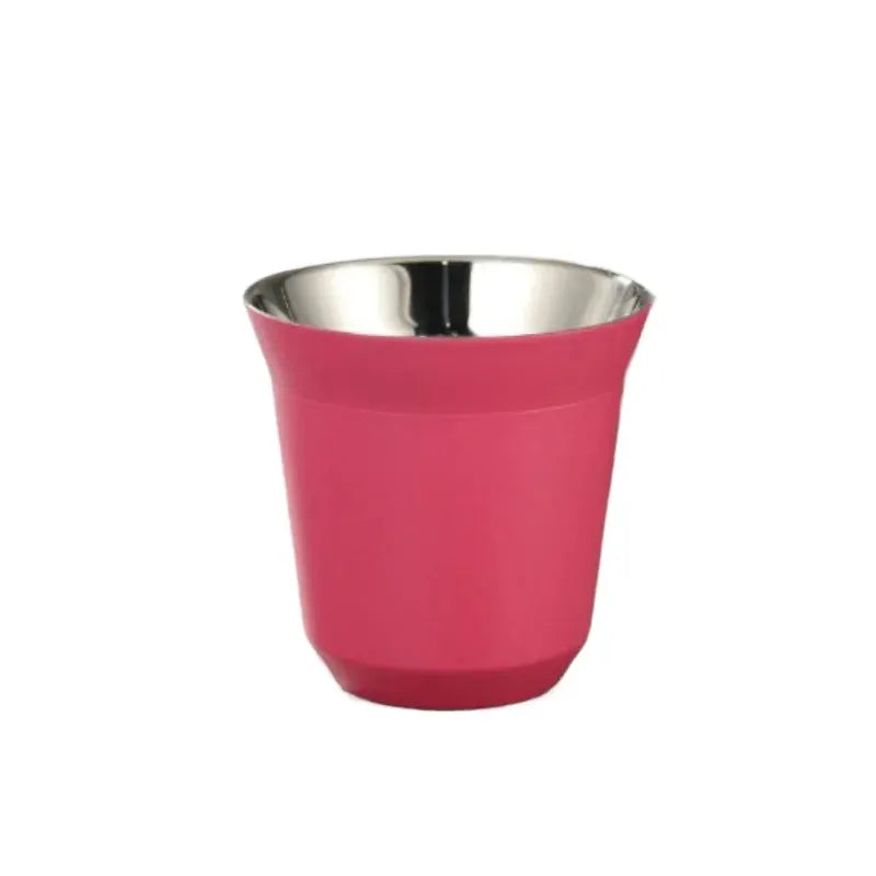 Stainless Steel Double Wall Insulated Cup 80ml Flat Bottom Capsule Coffee Cup With Inner Tank