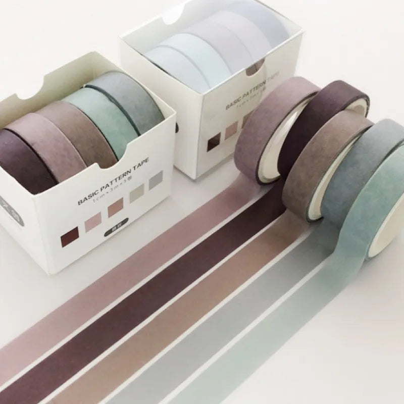 5-pack Simples Market washi tape set; pastel decorative tapes with lavender, pink, taupe, beige, and blue-gray.