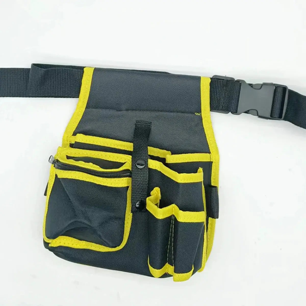 Electrician's waist pack by Simples Market with yellow trim and multiple pockets