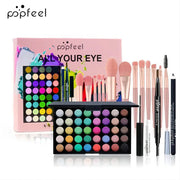 PopFeel 40 Color Eye Makeup Palette Set With Eyebrow Pencil Eyeliner Mascara And Brushes Complete All In One Eye Kit