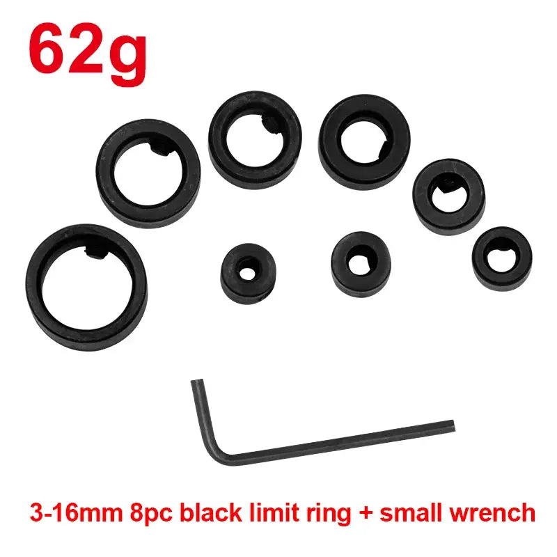 8 Piece Silver Drill Bit Limit Ring Set For Woodworking With Mini Wrench Positioning Ring And Drill Bit Adjustment Tool