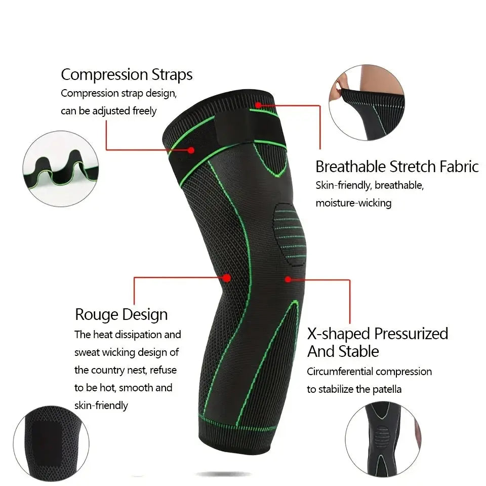 Non Slip Knee Pads With Elastic Long Leg Sleeve Bandage Pressurized Support For Running Sports Warm Leg Protection