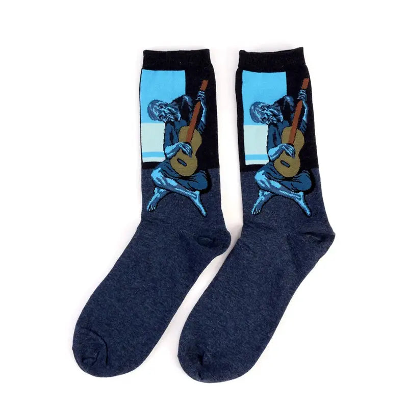 Van Gogh Mural Inspired Retro Men Socks 1 Pair Autumn Winter World Famous Oil Painting Series Funny Socks