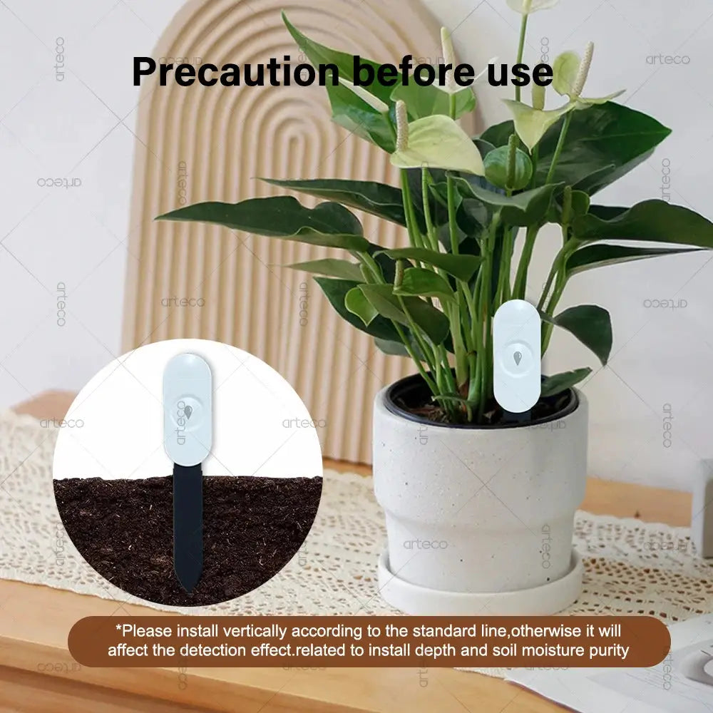Simples Market Zigbee soil moisture sensors (white) for Tuya app; two units shown with plant