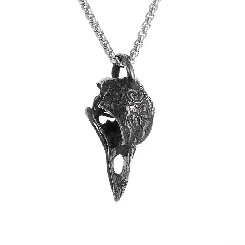 Retro Nordic Style Crow Skull Pendant Necklace Unisex Zinc Alloy Jewelry Gift For Men Personalized Amulet