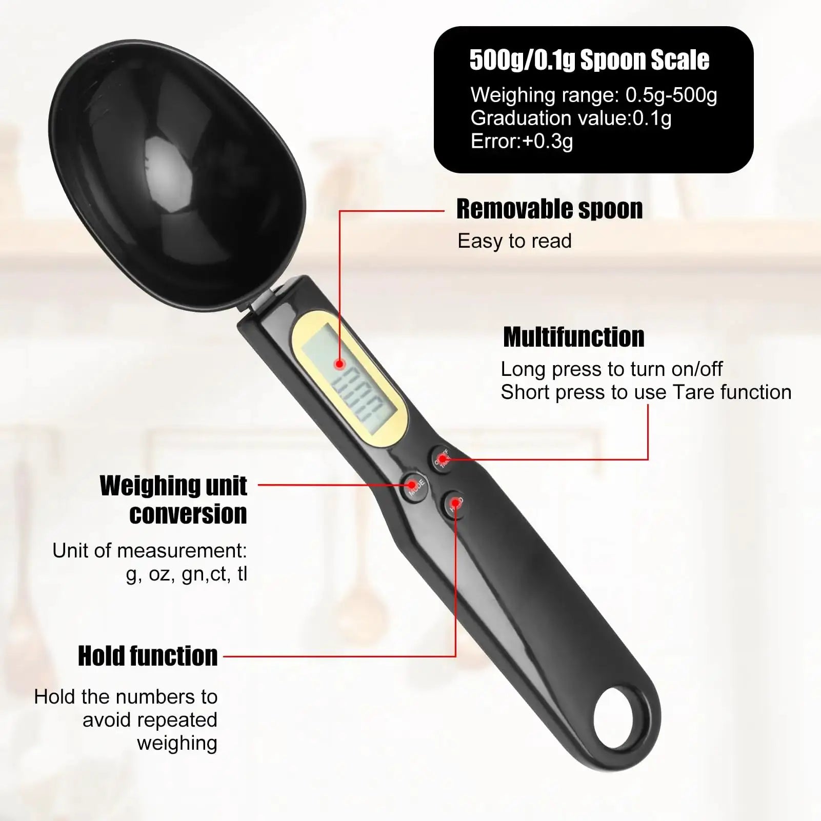 Electronic Kitchen Scale 500g 0.1g LCD Digital Spoon Scale for Food Flour Milk Coffee Mini Kitchen Tool