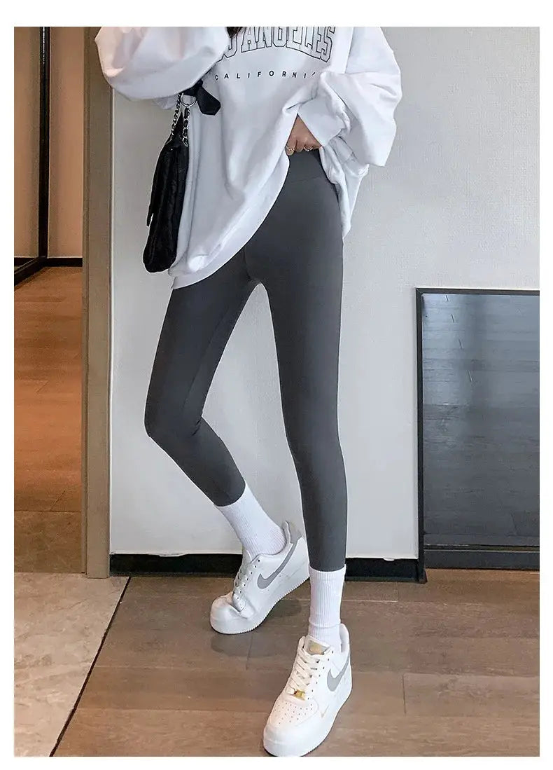 BIVIGAOS fall/winter brushed shark leggings for women; dark grey, high-waist, seamless athletic pants