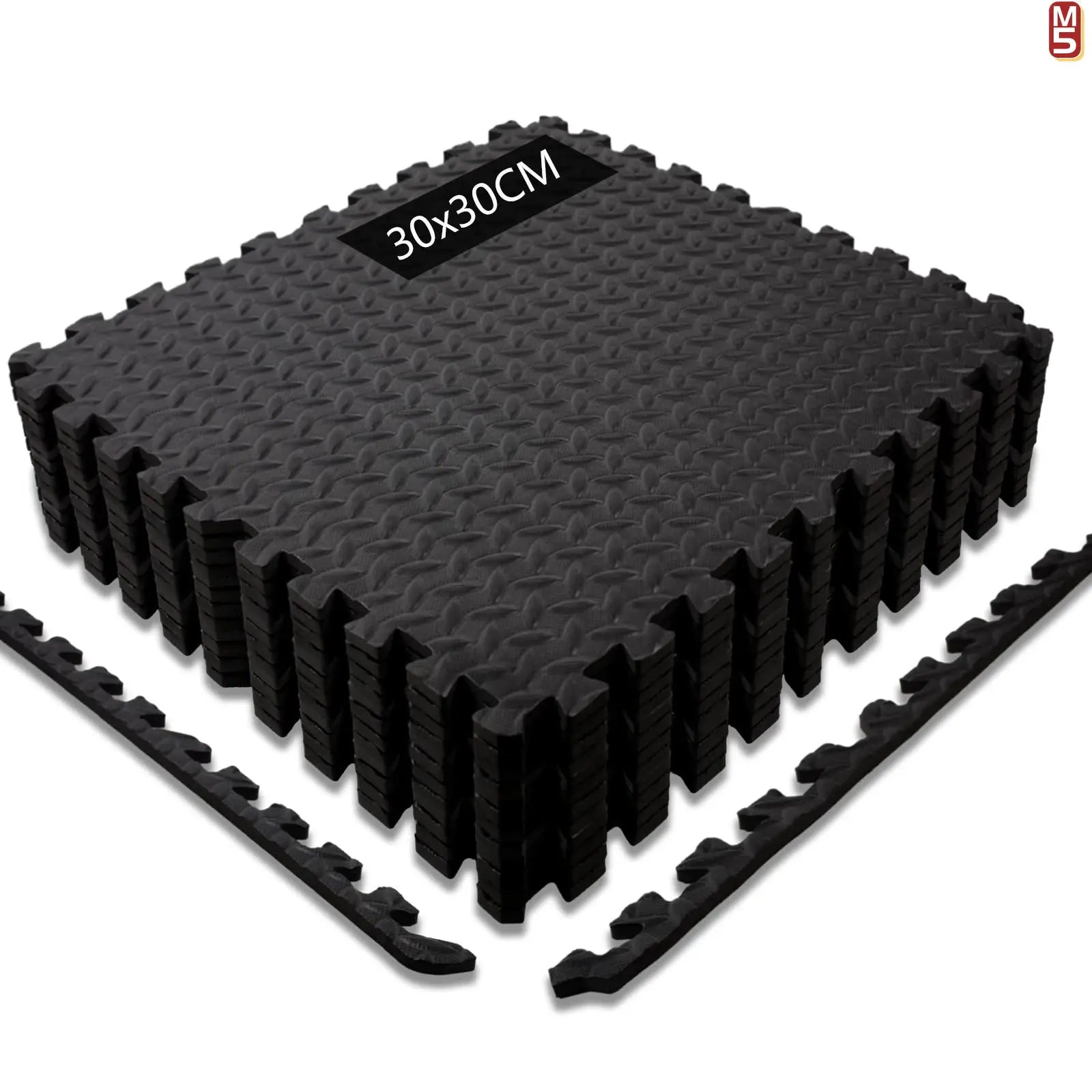 Interlocking EVA foam gym mats by Simples Market, 30x30 cm, black textured non-slip surface