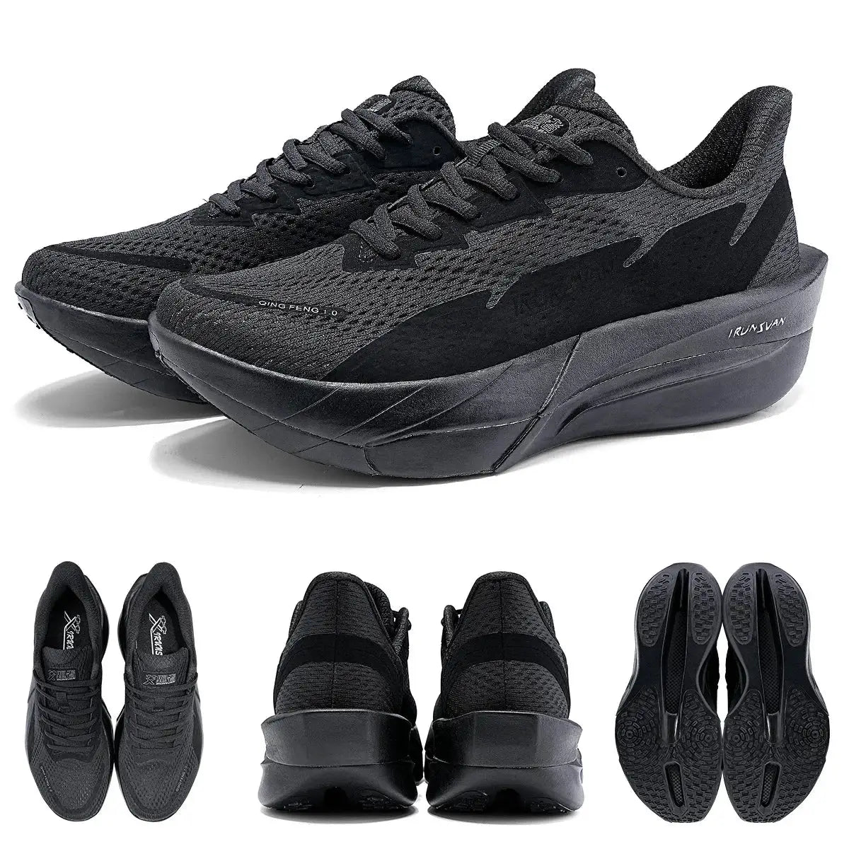 IRUNSVAN carbon fiber sneakers pair, black breathable running shoes with thick sole by Simples Market