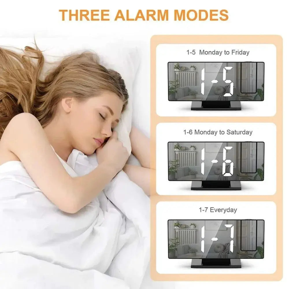 Simples Market USB-powered digital alarm clock with 180° projection, LED display, temperature readout and snooze