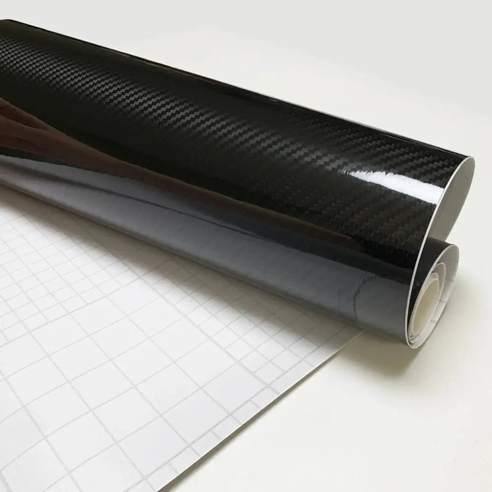 Carbon fiber vinyl wrap roll by Simples Market in glossy black, waterproof car and motorcycle adhesive film