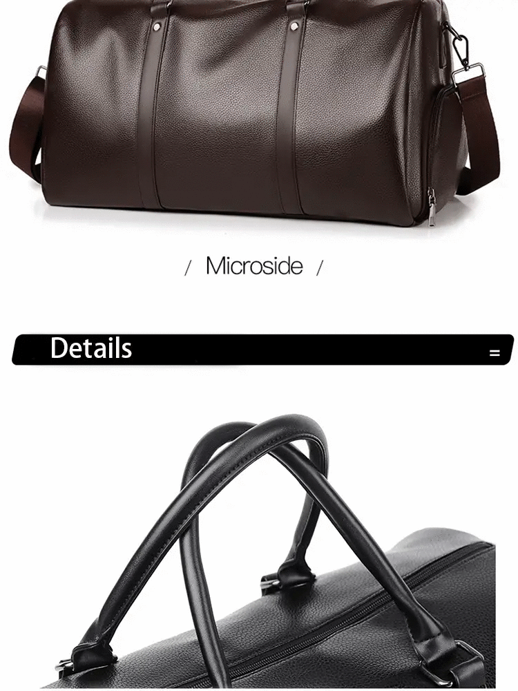 Brown retro waterproof PU leather duffel bag with shoulder strap, large-capacity travel gym bag