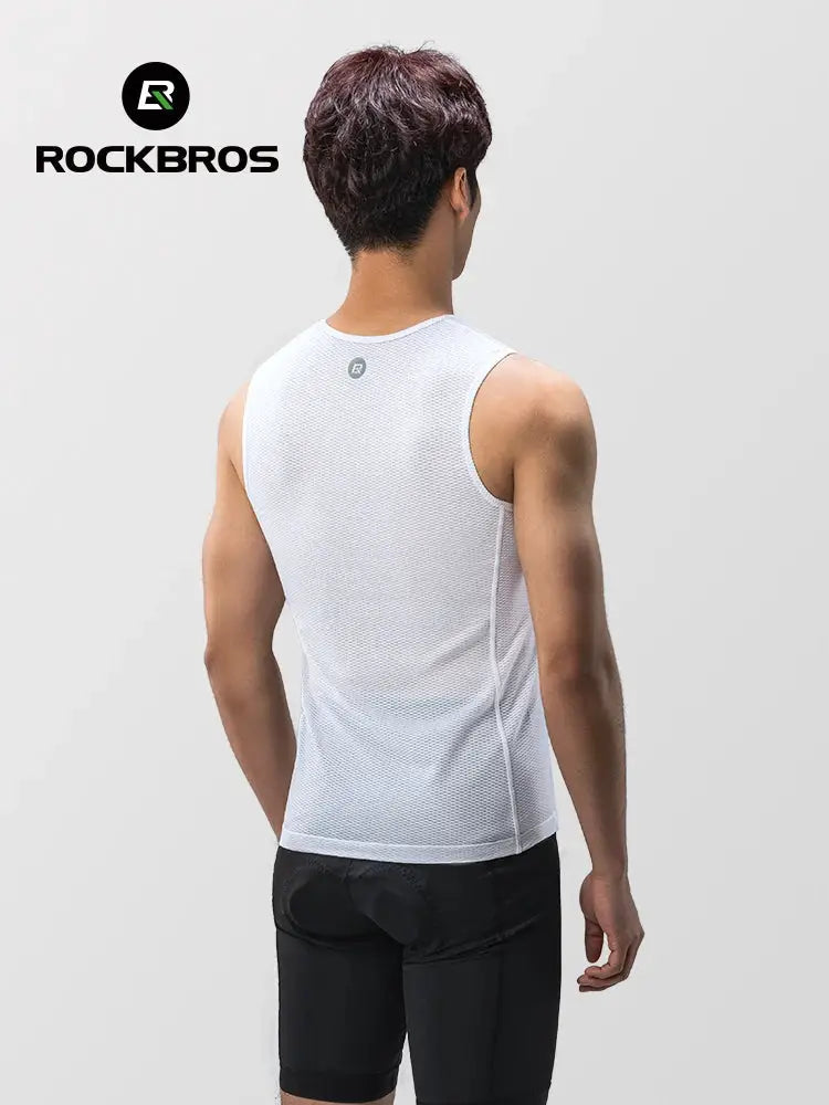 ROCKBROS bike vest for men, white breathable mesh sleeveless undershirt with quick-dry fabric.