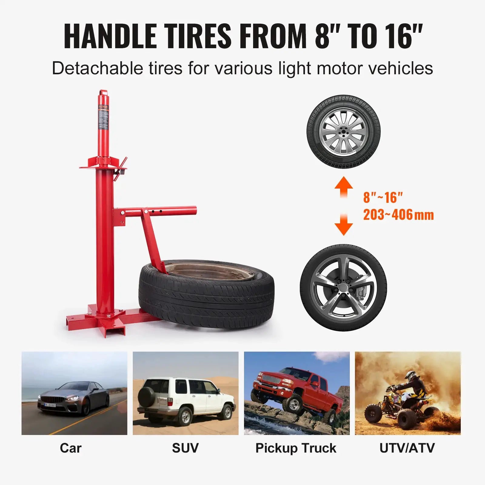 SucceBuy portable manual tire changer bead breaker, red steel hand tool for 8–16 in tires, Simples Market