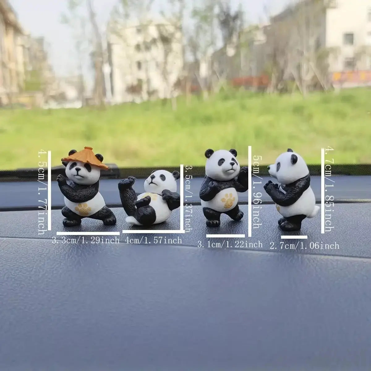 Simples Market 4-piece panda car interior ornament set for center console and desk decoration