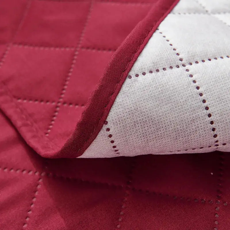 Anti-slip recliner chair cover, red quilted fabric for living room armchair