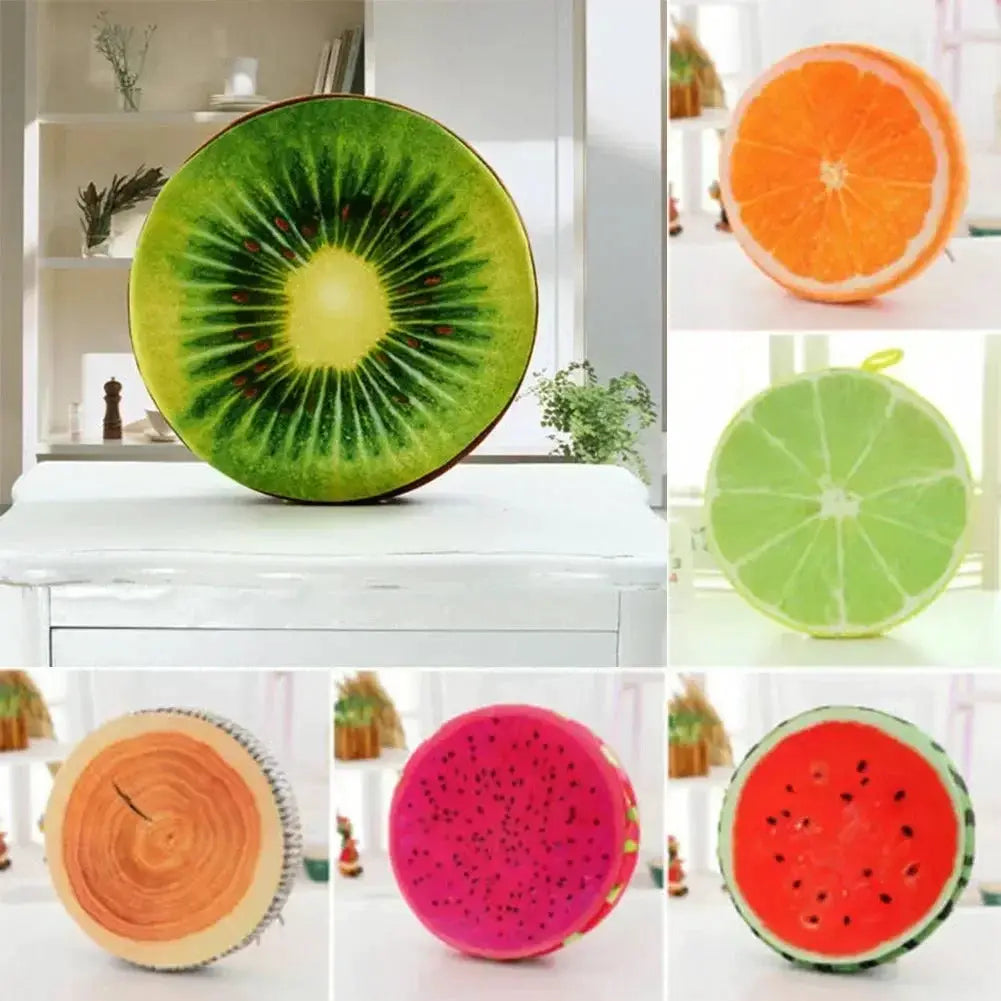 Watermelon fruit cushion by Simples Market with kiwi, orange, lime and other fruit cushions for home decor