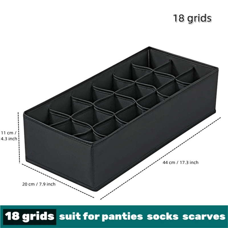 Simples Market 18-grid underwear and sock organizer storage box, black, 44x20x11 cm