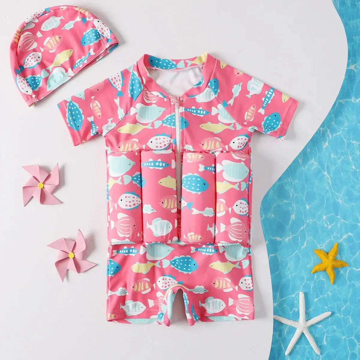 Childrens Buoyancy Swimwear One Piece Rash Guard With Cartoon Print Floating Bathing Suit For Boys And Girls Ages 0 To 6