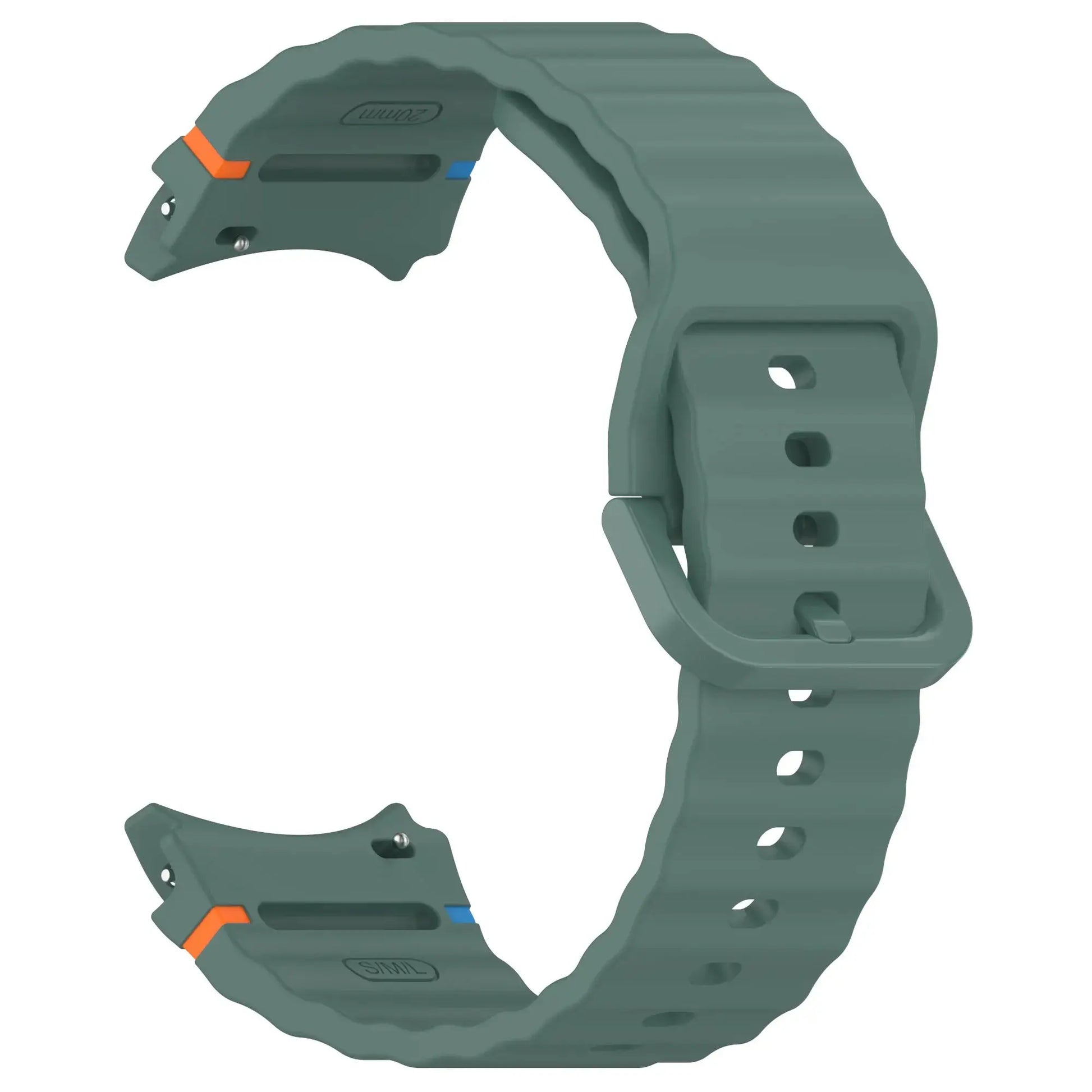 Galaxy Watch strap in green silicone with orange and blue accents for 44mm/40mm models