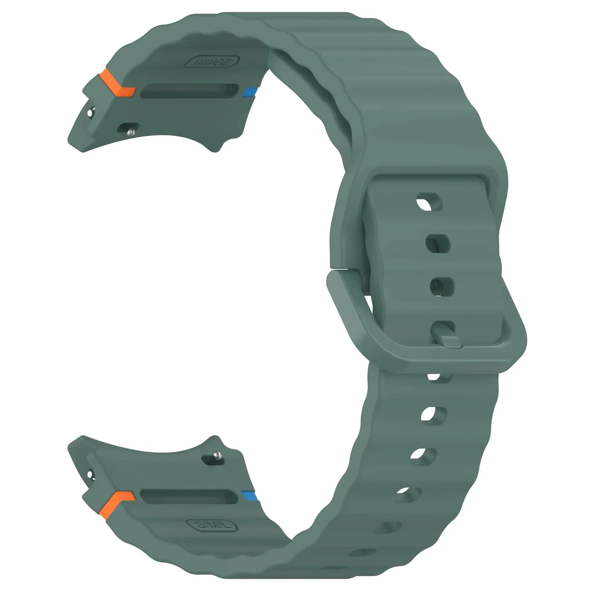 Galaxy Watch strap in green silicone with orange and blue accents for 44mm/40mm models